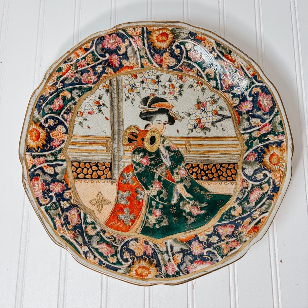 Antique Chinese Satsuma Ware Earthenware Plate | Chinoiserie Decorative Plate